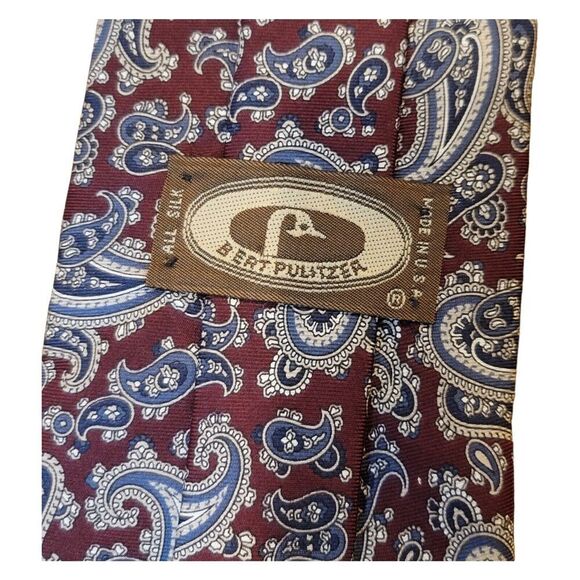 Vintage Bert Pulitzer Mens Formal Neck Tie Maroon All Silk Made in USA - Picture 5 of 6